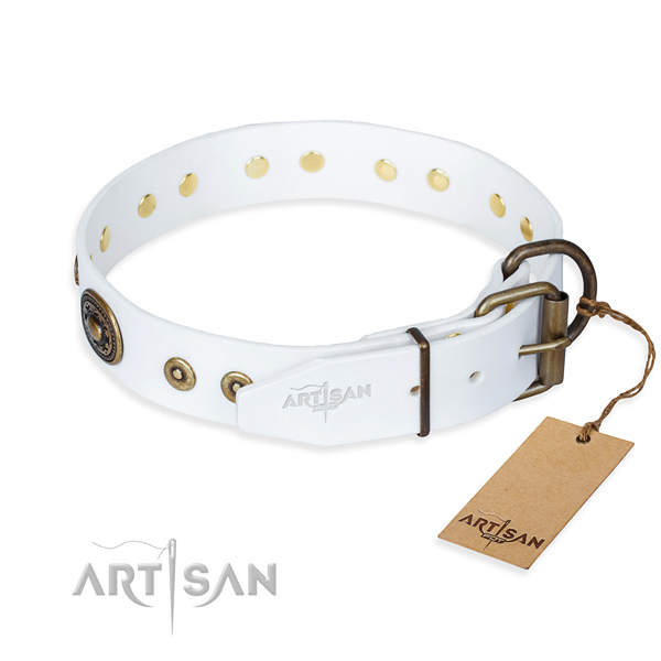 Genuine leather dog collar made of top rate material with rust resistant embellishments