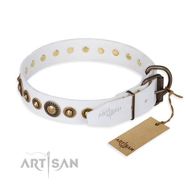 Soft to touch leather dog collar handmade for comfy wearing