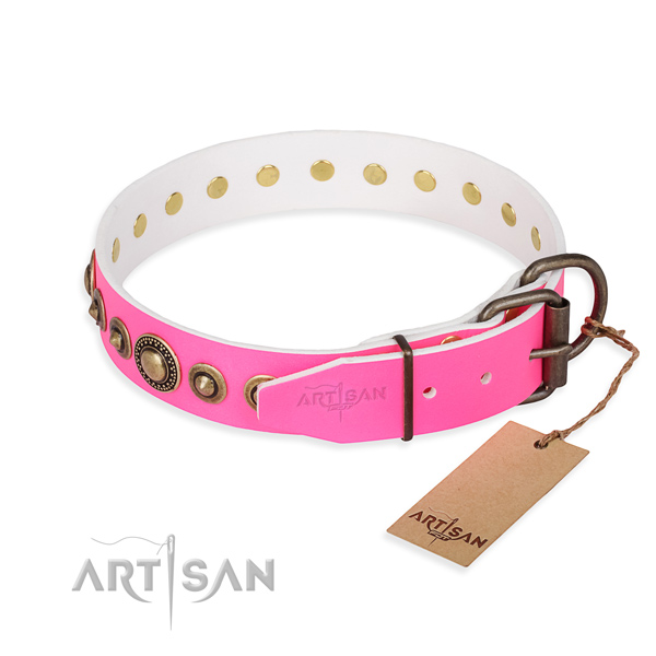 Strong natural genuine leather dog collar handmade for everyday use