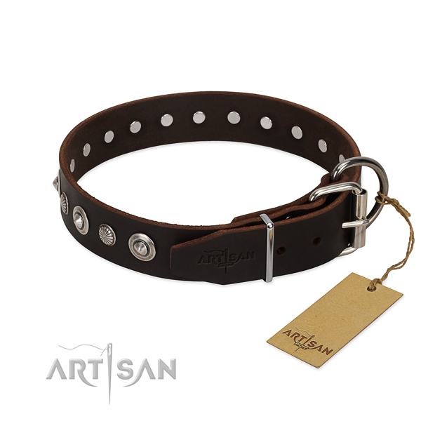 Top quality full grain natural leather dog collar with incredible decorations