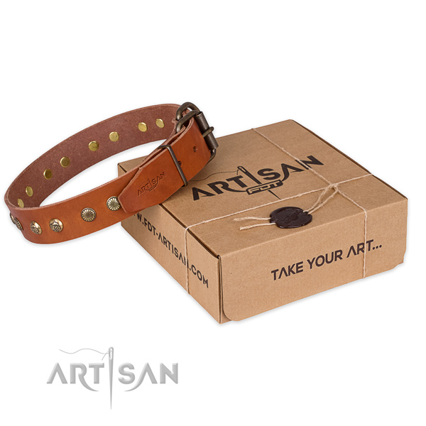 Reliable hardware on full grain natural leather collar for your lovely doggie