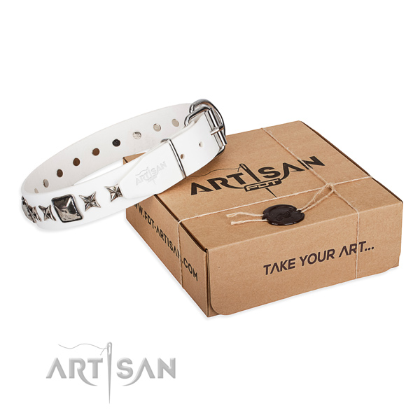Everyday walking leather dog collar with decorations