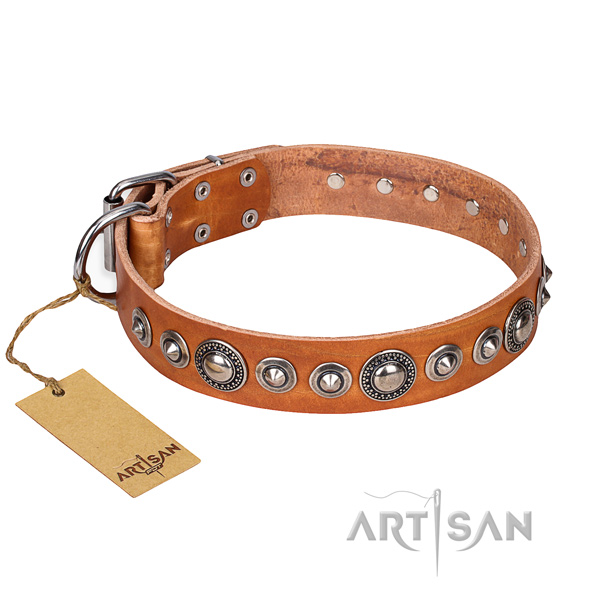 Full grain leather dog collar made of soft to touch material with durable D-ring