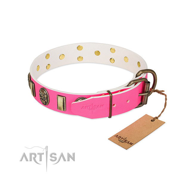 Durable hardware on natural genuine leather dog collar for your dog