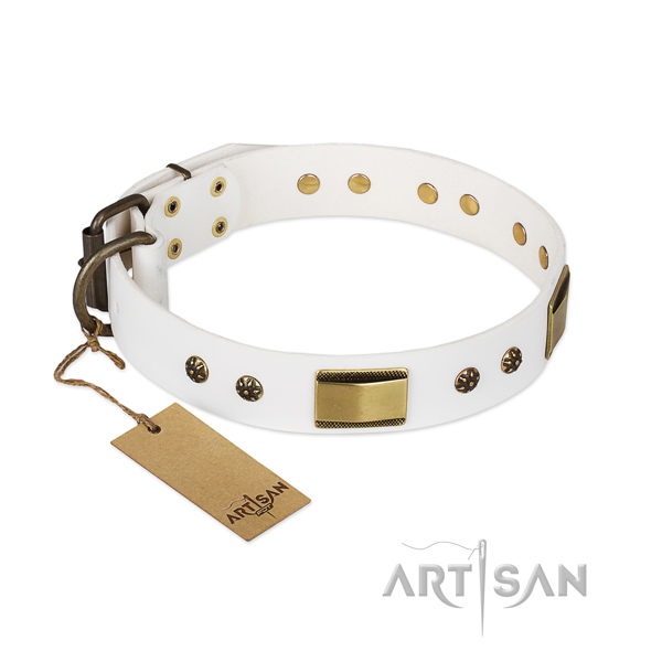 Convenient natural genuine leather collar for your doggie