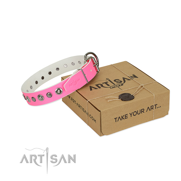 Finest quality natural leather dog collar with exquisite embellishments