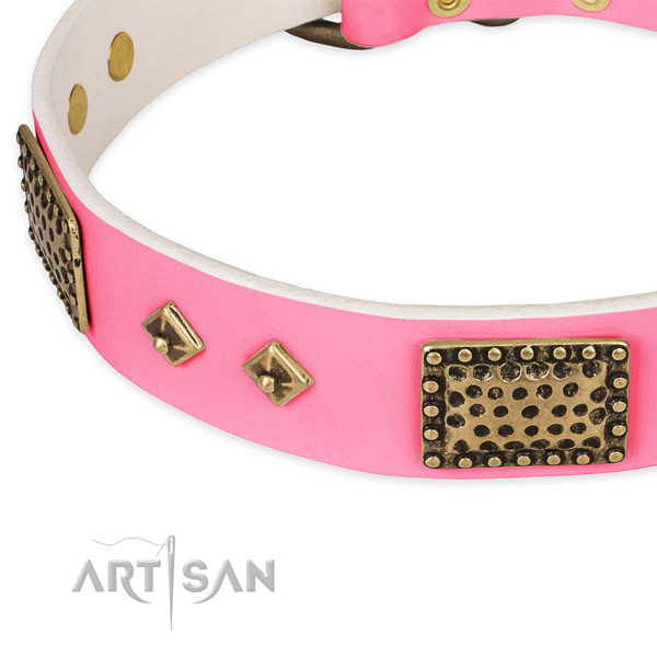 Leather dog collar with decorations for daily use