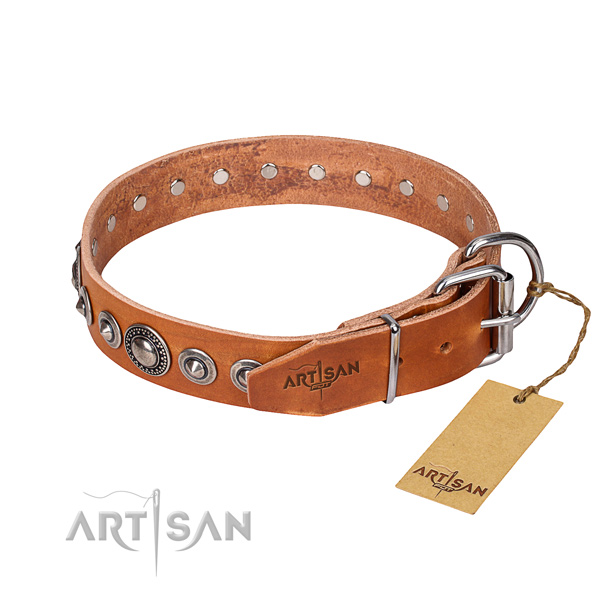 Full grain leather dog collar made of top notch material with strong decorations