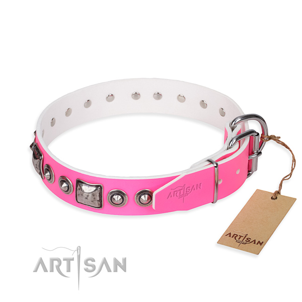 Reliable natural genuine leather dog collar handmade for everyday use