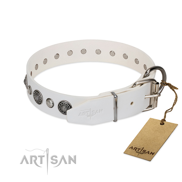 Top rate full grain leather dog collar with rust resistant buckle
