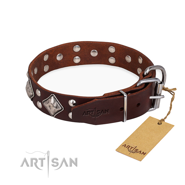 Full grain leather dog collar with incredible corrosion proof decorations