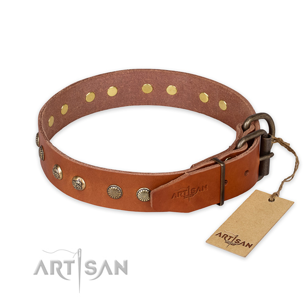 Strong D-ring on full grain genuine leather collar for your lovely doggie