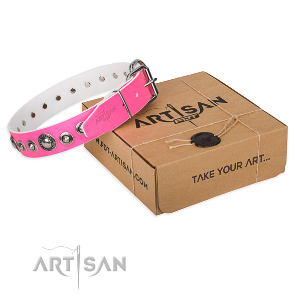 Genuine leather dog collar made of high quality material with strong fittings
