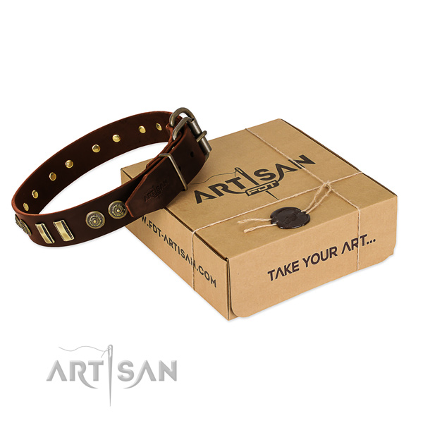 Durable traditional buckle on full grain genuine leather dog collar for your pet