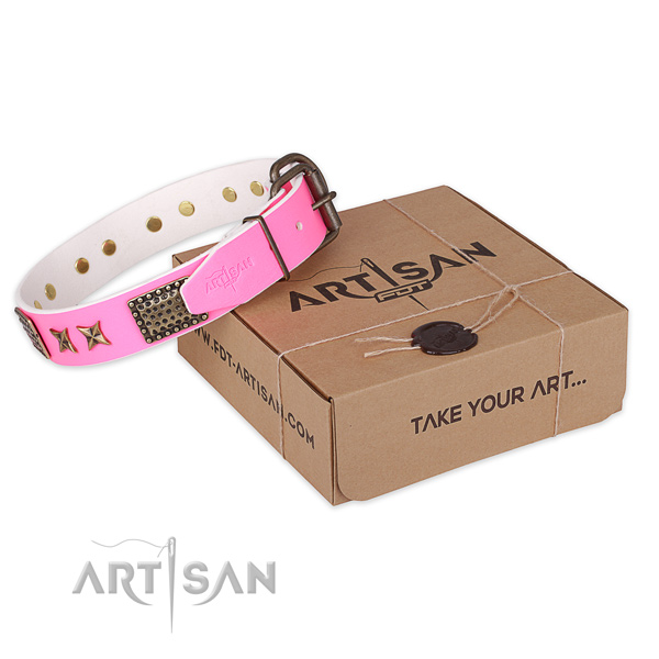 Rust resistant buckle on full grain leather collar for your lovely canine