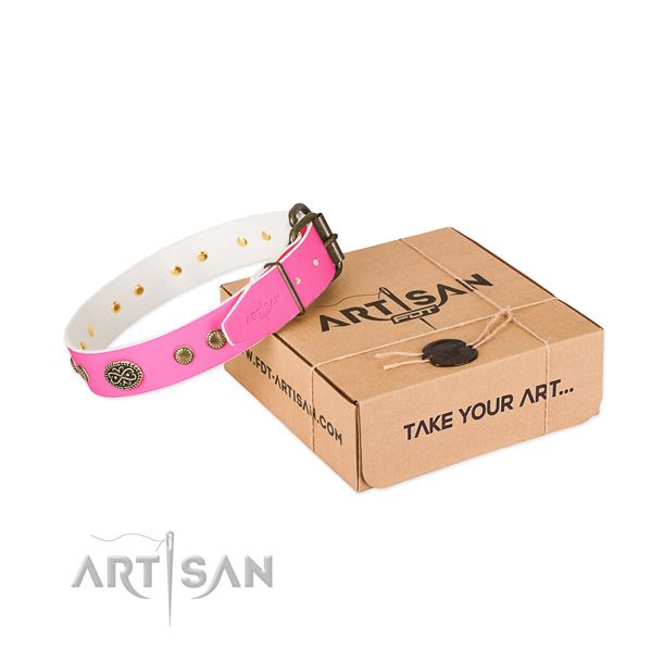 Rust-proof decorations on full grain genuine leather dog collar for your doggie