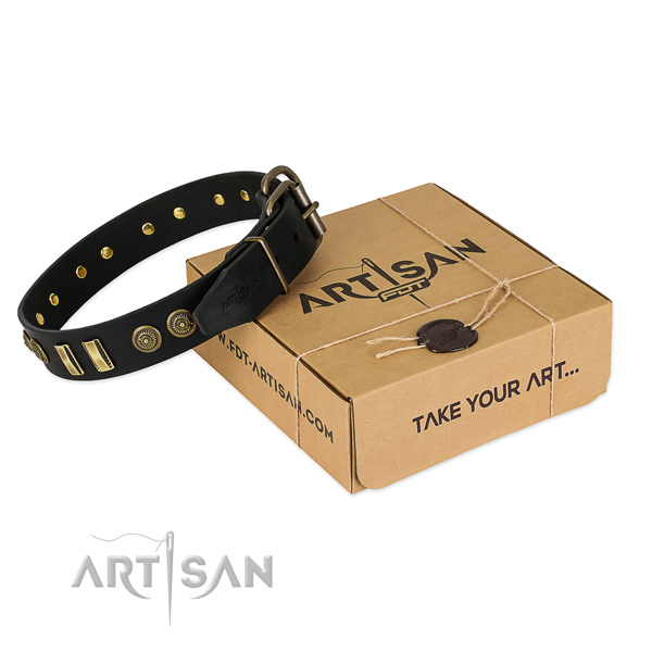 Corrosion proof studs on full grain natural leather dog collar for your dog