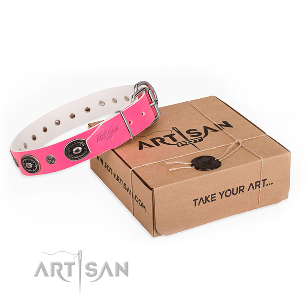 Top notch full grain genuine leather dog collar handmade for easy wearing