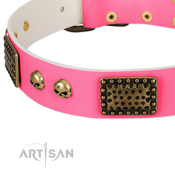 Rust resistant traditional buckle on leather dog collar for your four-legged friend