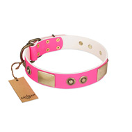 "Pink Splash" FDT Artisan Soft Leather Dogue de Bordeaux Collar with Bronze-like Plates and Medallions  "Pink Splash" FDT Artisan Soft Leather Dogue de Bordeaux Collar with Bronze-like Plates and Medallions