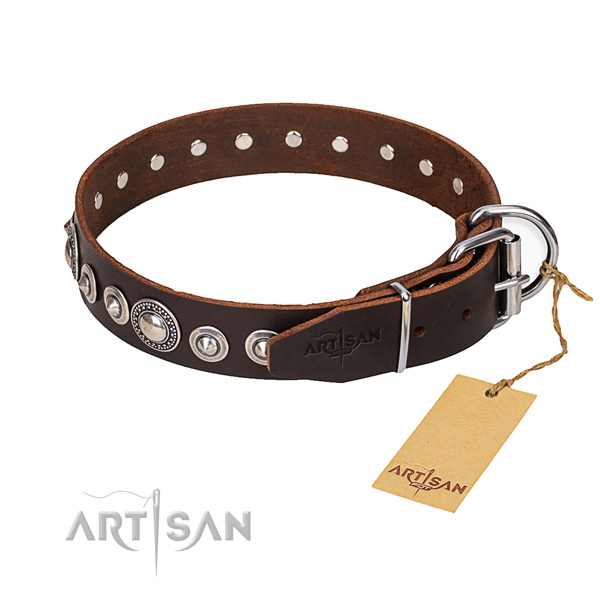 Full grain natural leather dog collar made of flexible material with reliable fittings