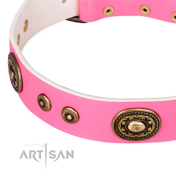 Full grain natural leather dog collar made of top rate material with decorations