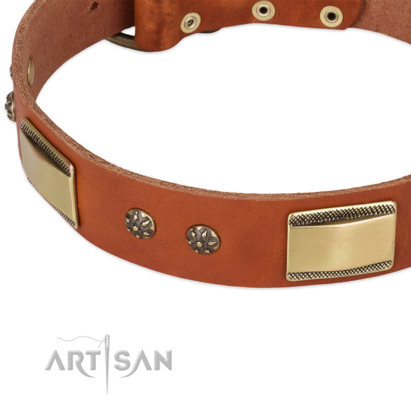 Corrosion resistant hardware on natural genuine leather dog collar for your canine