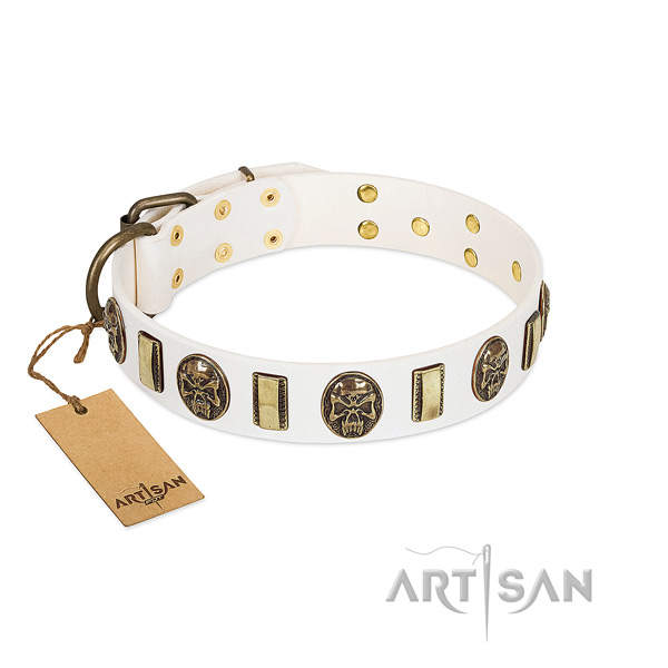 Easy to adjust full grain natural leather dog collar for fancy walking