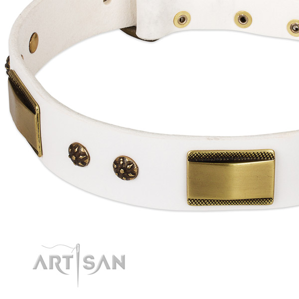Strong hardware on full grain natural leather dog collar for your four-legged friend