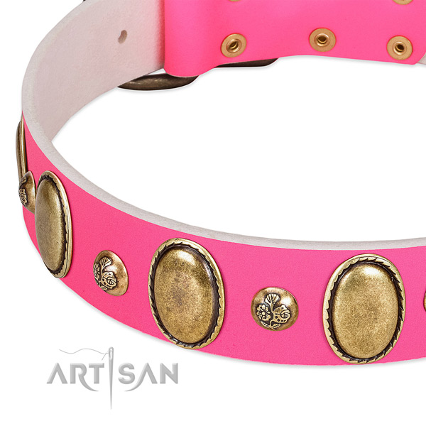Handy use quality full grain natural leather dog collar