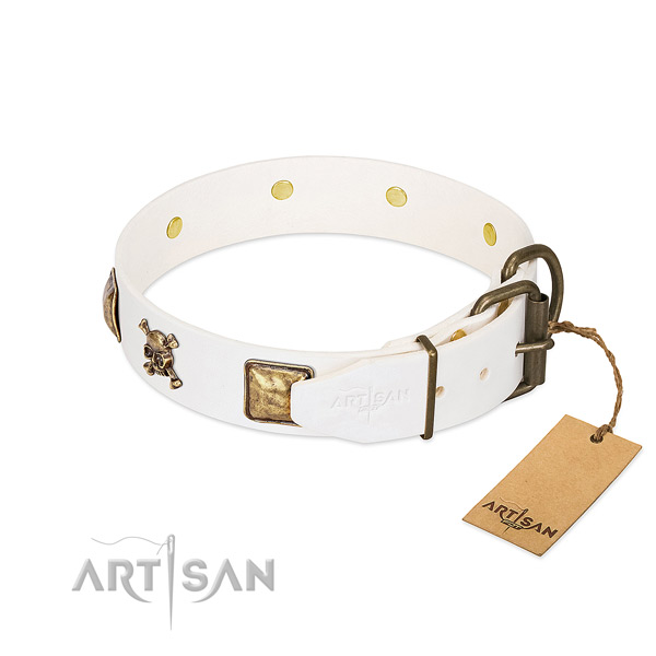 Top notch full grain genuine leather dog collar with reliable decorations