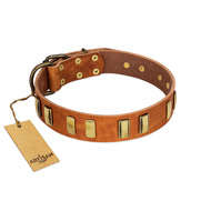 "Olive Slice" FDT Artisan Tan Leather Dogue de Bordeaux Collar with Engraved and Smooth Plates