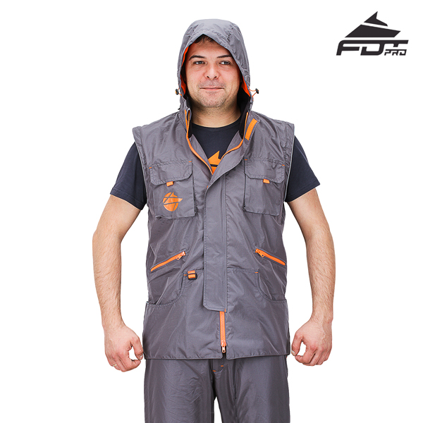 Dog Trainer Jacket Grey Color FDT Pro Design with Reliable Hood