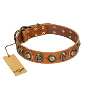 "Golden Epoch" FDT Artisan Tan Leather Dogue de Bordeaux Collar with Old Bronze-plated Medallions and Conchos