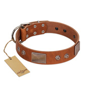 "Great Obelisk" Handcrafted FDT Artisan Tan Leather Dogue de Bordeaux Collar with Large Plates and Pyramids