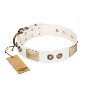 "Noble Impulse" FDT Artisan White Leather Dogue de Bordeaux Collar Adorned with Antique Plates and Studs  "Noble Impulse" FDT Artisan White Leather Dogue de Bordeaux Collar Adorned with Antique Plates and Studs