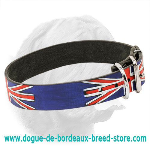 "Union Jack" Dogue de Bordeaux Handpainted Leather Collar