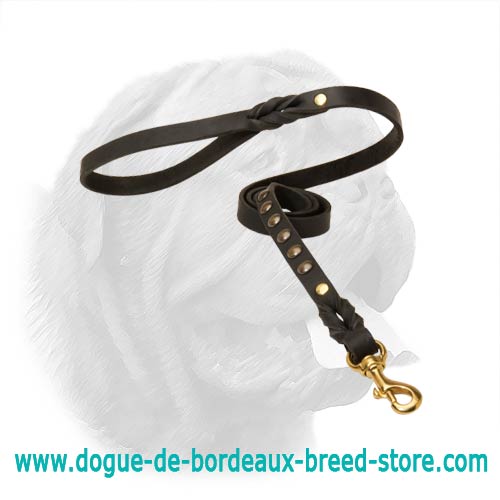High-Grade Quality Dogue de Bordeaux Leash for Walking and Training with Studs - Click Image to Close