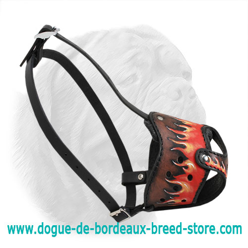 Hand Made Leather "Flames" Dogue de Bordeaux Muzzle