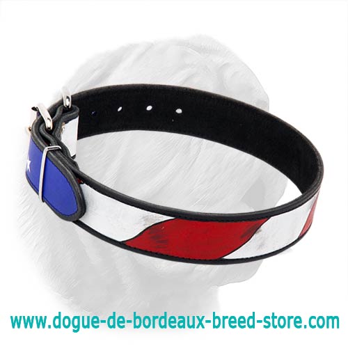 Stars&Stripes Hand Painted Extra Wide Dogue de Bordeaux Leather Collar