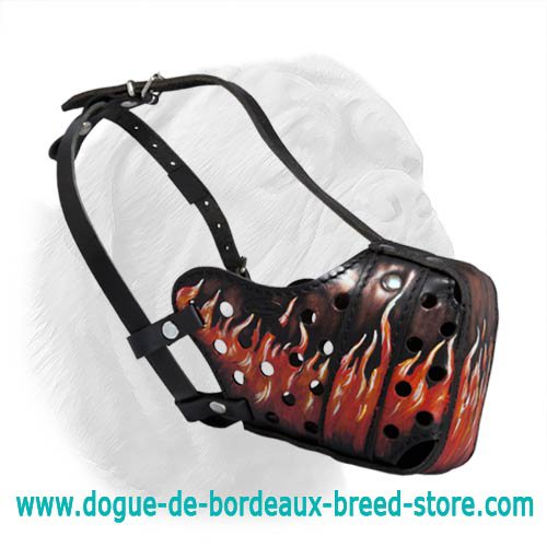 Power Flames Leather Muzzle for Dogue de Bordeaux