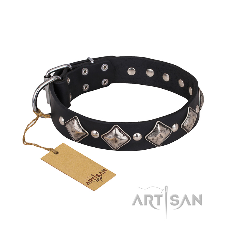 'Silver Charm' FDT Artisan Dogue de Bordeaux Leather Collar with Studs and Plates
