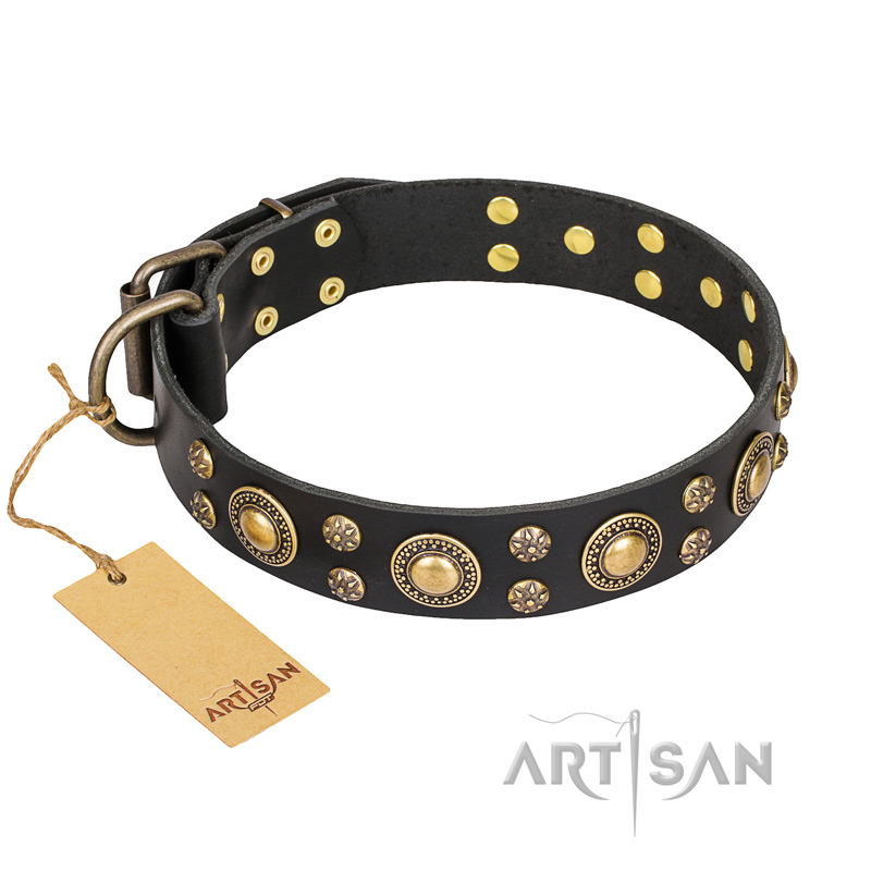 'Baroque Chic' FDT Artisan Studded Black Leather Dogue de Bordeaux Dog Collar