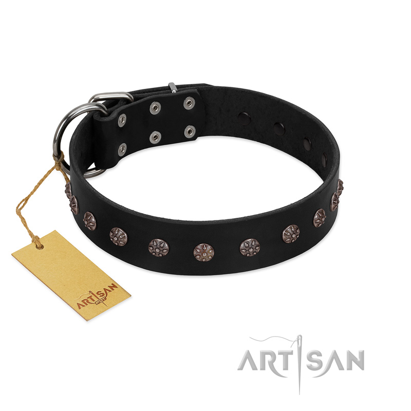 "Flower Rhapsody" FDT Artisan Premium Quaulity Black Leather Dogue de Bordeaux Collar