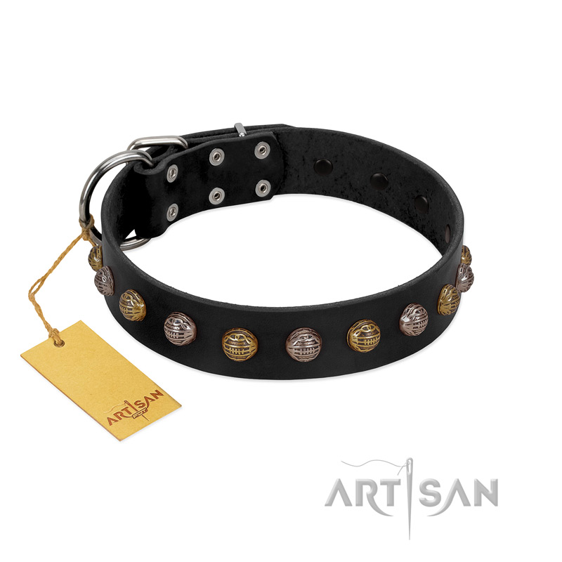 "Inky Prettification" FDT Artisan Black Leather Dogue de Bordeaux Collar with One Row of Studs