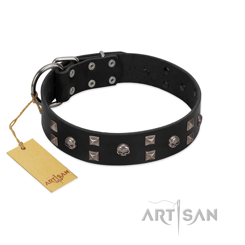 "Fire Eyes" Designer Handmade FDT Artisan Black Leather Dogue de Bordeaux Collar