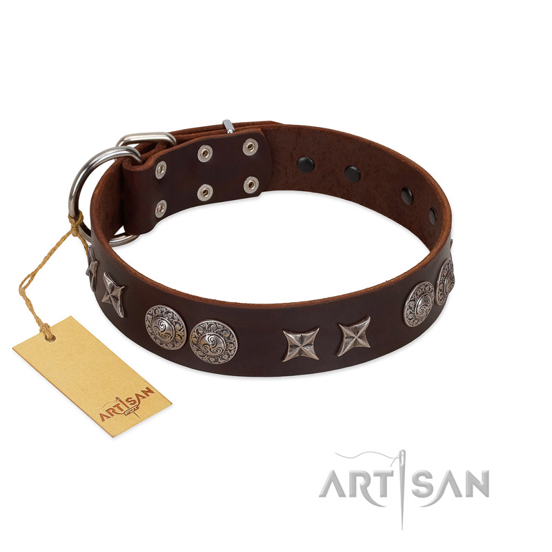 "Antique Style" Designer Handmade FDT Artisan Brown Leather Dogue de Bordeaux Collar - Click Image to Close