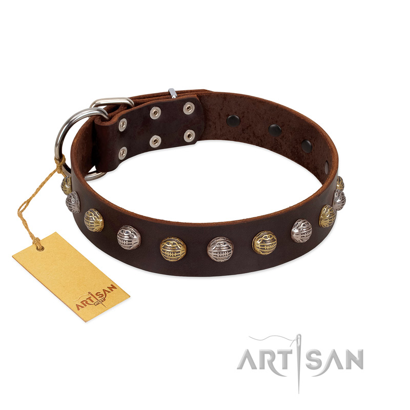 "Gape Buster" FDT Artisan Brown Leather Dogue de Bordeaux Collar with One Row of Studs