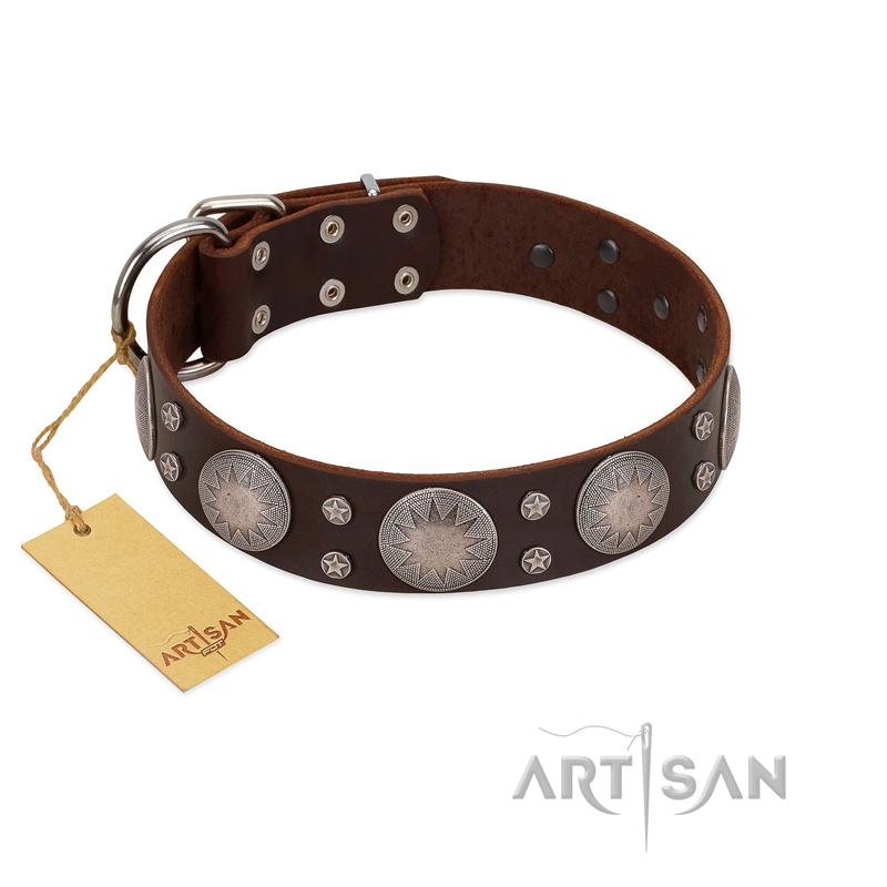 "Imperial Legate" FDT Artisan Brown Leather Dogue de Bordeaux Collar with Big Round Plates