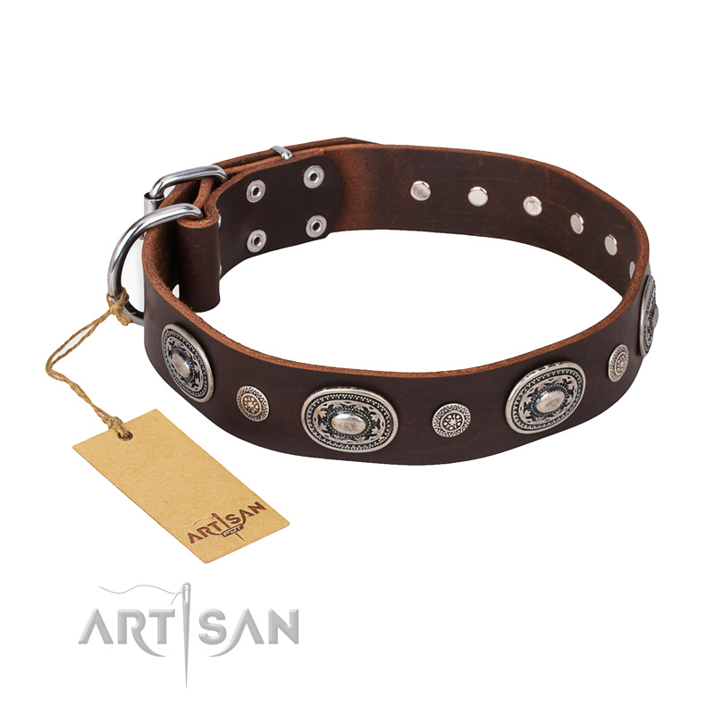 "Extra Pizzazz" FDT Artisan Adorned Brown Leather Dogue de Bordeaux Collar